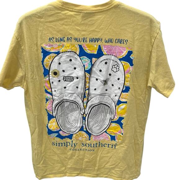 Simply Southern “As Long As You’re Happy Who Cares” Crocs T-shirt ~ Women’s MD - Picture 1 of 6